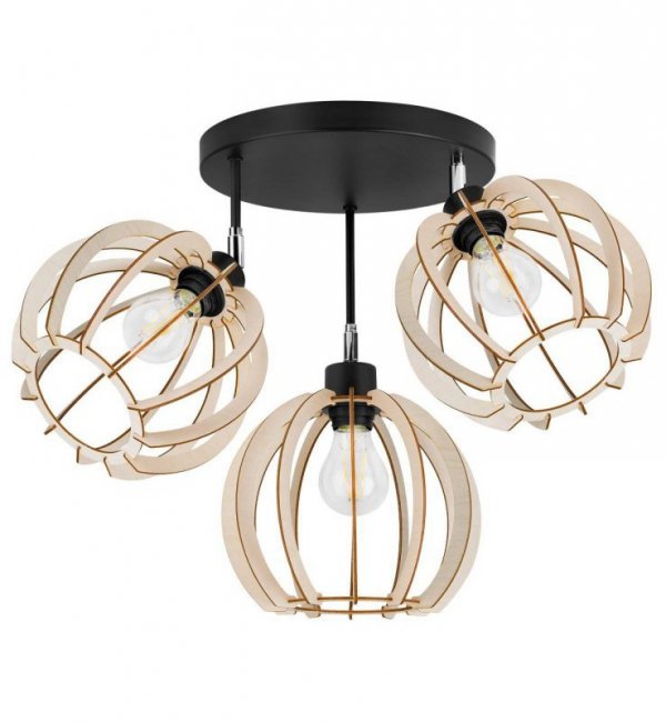 Lampa sufitowa, TIMBER, drewno, czarna, regulowana, trzy źródła światła, E27 LIGHT HOME