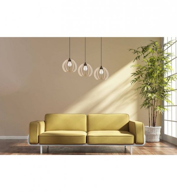 Lampa wisząca z szeroką listwą 60 cm, 3 okrągłe ażurowe klosze z drewna 24,5 cm, E27 LIGHT HOME