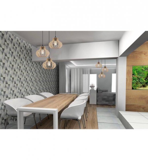 Lampa wisząca na okrągłej podsufitce 30 cm z 3 drewnianymi kloszami 23 cm o oryginalnym kształcie, E27 LIGHT HOME