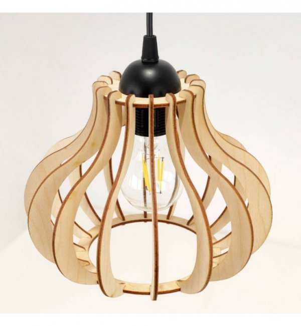 Lampa wisząca na okrągłej podsufitce 30 cm z 3 drewnianymi kloszami 23 cm o oryginalnym kształcie, E27 LIGHT HOME