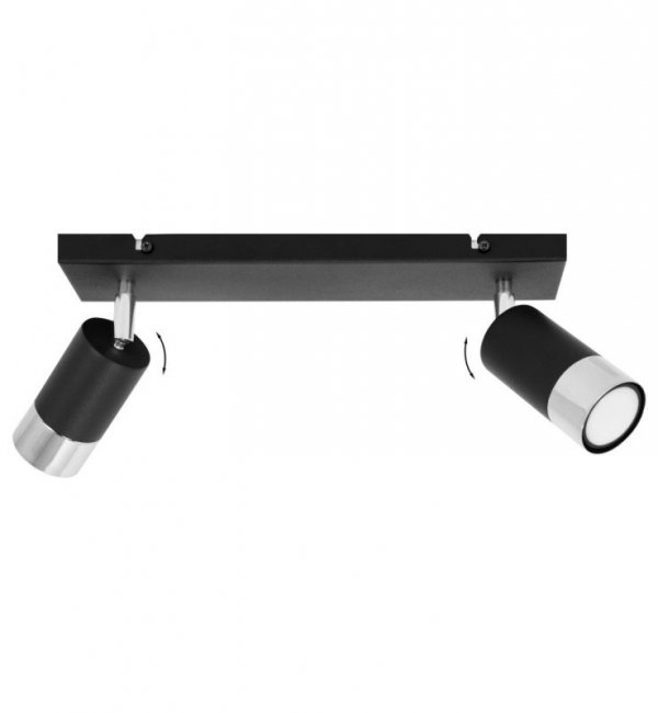 Regulowane reflektory sufitowe na czarnej listwie 35 cm, spoty 5,5 cm w kolorze czarno-srebrnym z chromowaniem, GU10 LIGHT HOME