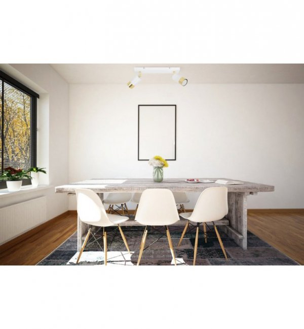 Lampa ścienno-sufitowa na białej listwie 35 cm z dwoma regulowanymi reflektorami 5,5 cm w kolorze biało-złotym, GU10 LIGHT HOME
