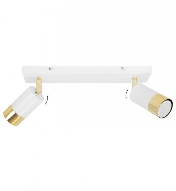 Lampa ścienno-sufitowa na białej listwie 35 cm z dwoma regulowanymi reflektorami 5,5 cm w kolorze biało-złotym, GU10 LIGHT HOME