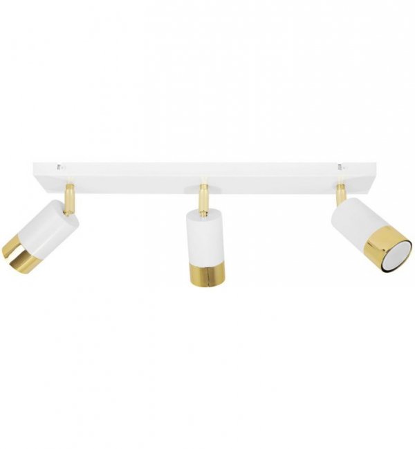 Lampa ścienno-sufitowa na białej listwie 50 cm z 3 regulowanymi reflektorami 5,5 cm w biało-złotym kolorze, GU10