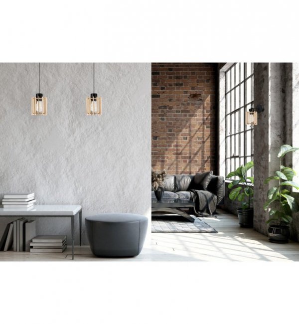 Kinkiet ścienny z kloszem podłużnym z drewnianych lameli, 12,5 cm, E27 LIGHT HOME