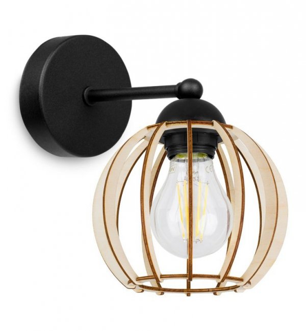 Kinkiet ścienny z kloszem okrągłym z drewnianych lameli, 16 cm, E27 LIGHT HOME