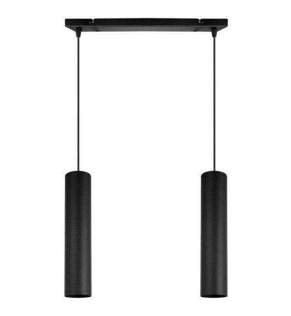 Lampa wisząca na szerokiej prostokątnej listwie 40 cm, 2 podłużne wąskie klosze metalowe tuba 6 cm, GU10 LIGHT HOME