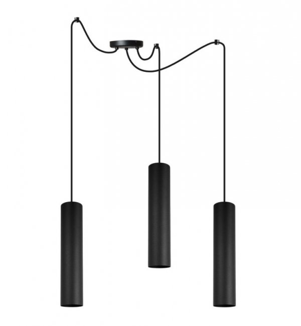 Lampa wisząca typu pająk, 3 podłużne wąskie klosze metalowe tuba 6 cm, GU10 LIGHT HOME