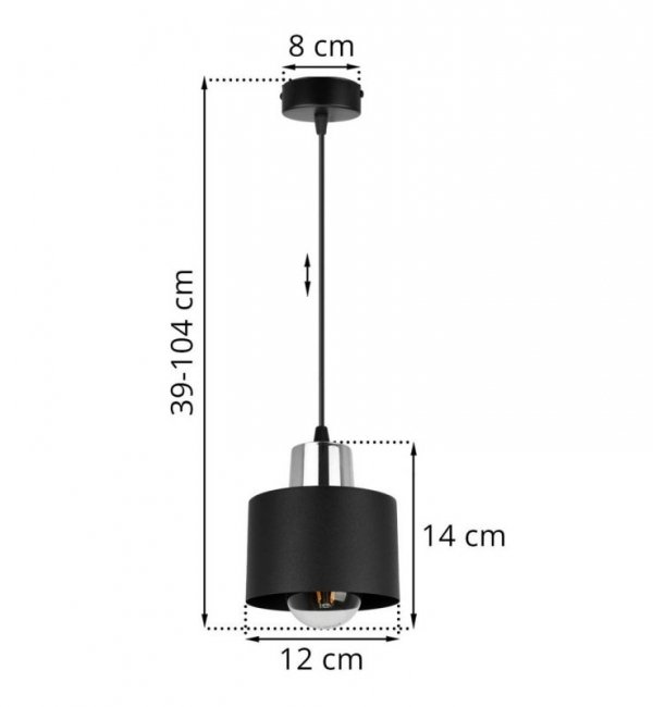 Lampa wisząca zwis, metalowy czarny klosz 12 cm ze srebrnym, chromowanym wykończeniem, podsufitka 8 cm, E27 LIGHT HOME