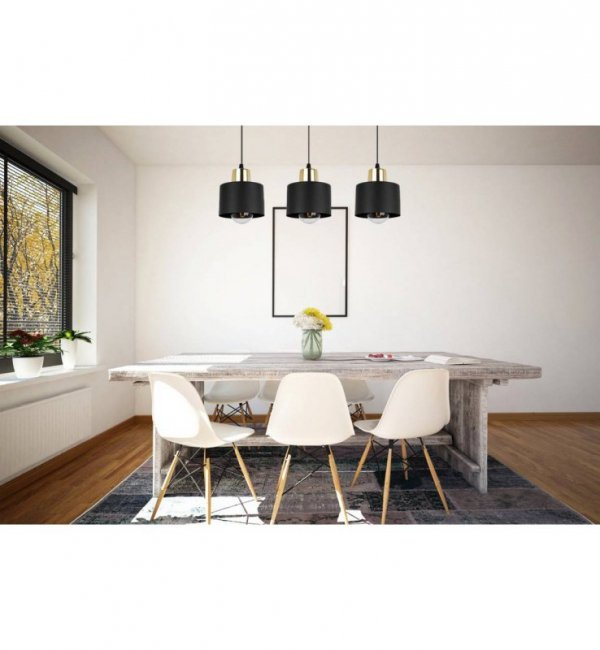 Lampa wisząca na szerokiej listwie 60 cm, 3 klosze czarne metalowe 12 cm, złote wykończenie, E27 LIGHT HOME