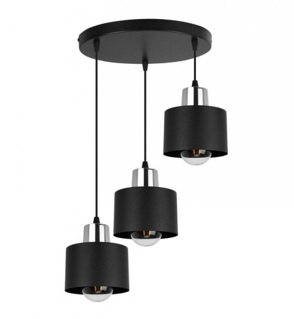 Lampa wisząca z okrągłą podsufitką, 3 czarne, metalowe klosze 12 cm ze srebrnym wykończeniem, E27 LIGHT HOME