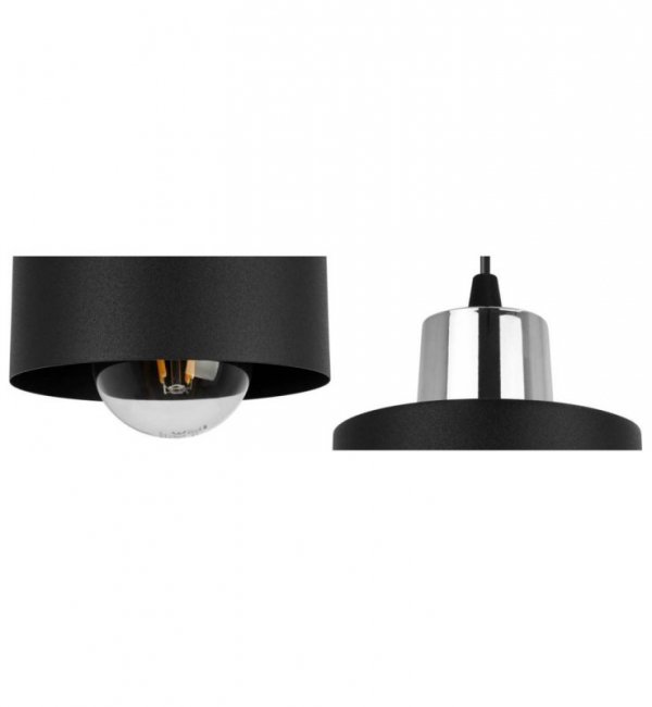 Lampa wisząca z okrągłą podsufitką, 3 czarne, metalowe klosze 12 cm ze srebrnym wykończeniem, E27 LIGHT HOME