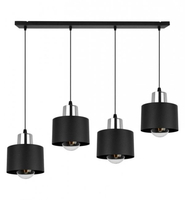 Lampa wisząca z prostokątną podsufitką 80 cm, 4 metalowe, czarne klosze 12 ze srebrnym wykończeniem, E27 LIGHT HOME