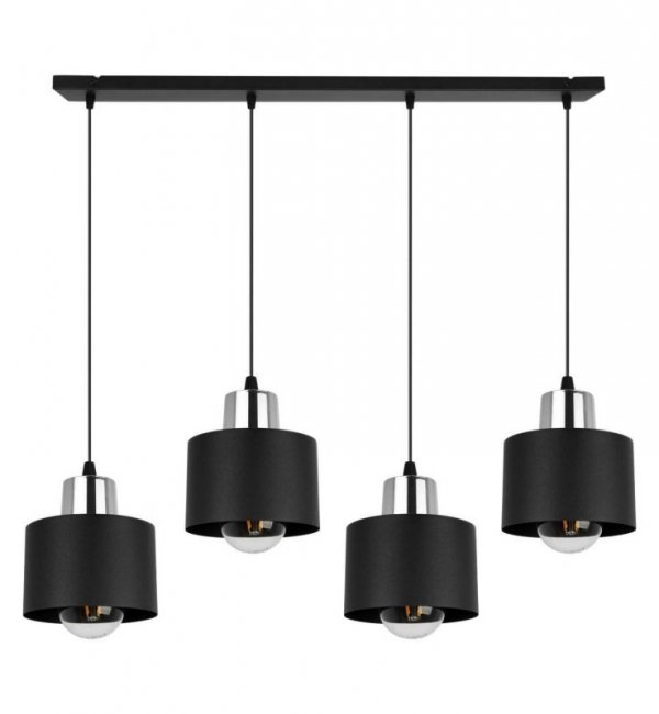 Lampa wisząca z prostokątną podsufitką 80 cm, 4 metalowe, czarne klosze 12 ze srebrnym wykończeniem, E27 LIGHT HOME