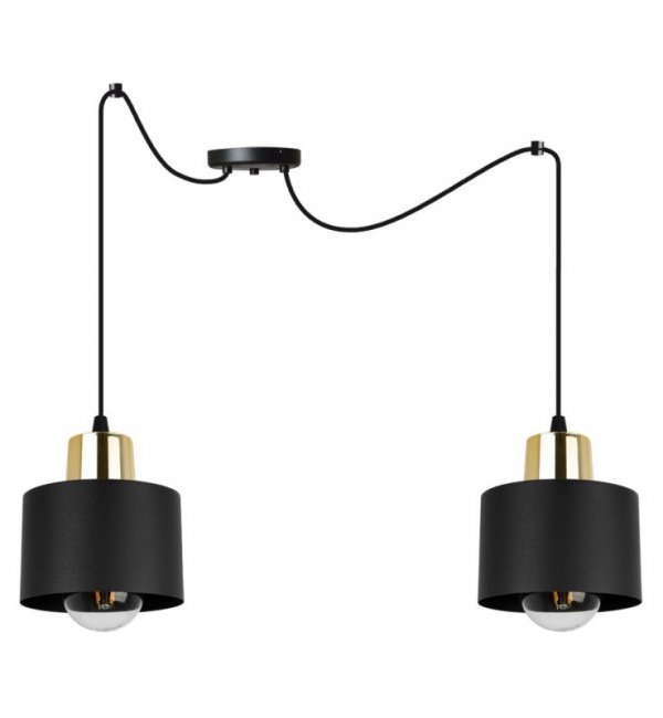 Lampa wisząca typu pająk, 2 metalowe, czarne klosze 12 cm ze złotym wykończeniem, E27 LIGHT HOME