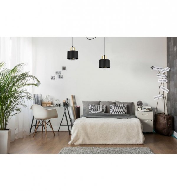 Lampa wisząca typu pająk, 2 metalowe, czarne klosze 12 cm ze złotym wykończeniem, E27 LIGHT HOME