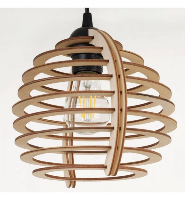 Lampa wisząca typu pająk, 4 klosze drewniana kula ażurowa 21 cm z poziomymi lamelami, okrągła podsufitka, E27 LIGHT HOME