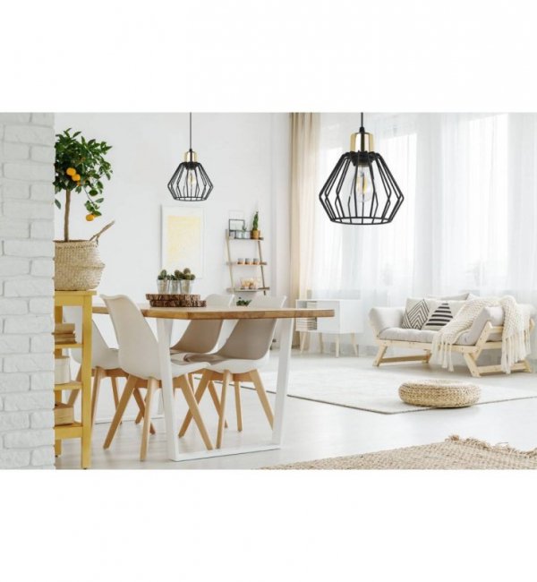 Lampa wisząca zwis, druciany czarny klosz metalowy 18 cm ze złotym wykończeniem, podsufitka 8 cm, E27 LIGHT HOME