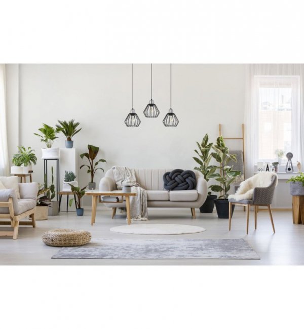 Lampa wisząca na szerokiej listwie 60 cm, 3 klosze druciane czarne metalowe 18 cm ze srebrnym, chromowanym wykończeniem, E27 LIGHT HOME