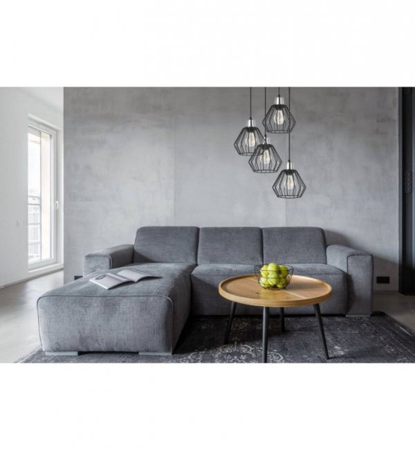 Lampa wisząca na okrągłej podsufitce 30 cm, 4 klosze druciane metalowe czarne 18 cm ze srebrnym, chromowanym wykończeniem, E27 LIGHT HOME
