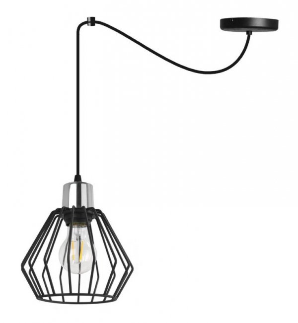 Lampa wisząca typu pająk, druciany czarny klosz 18 cm, srebrne, chromowane wykończenie, E27 LIGHT HOME
