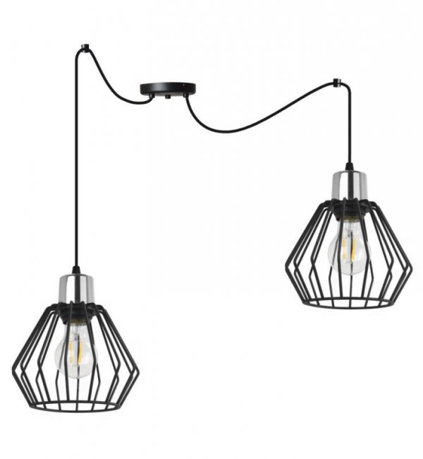 Lampa wisząca typu pająk, 2 czarne druciane klosze 18 cm, srebrne, chromowane wykończenie, E27 LIGHT HOME