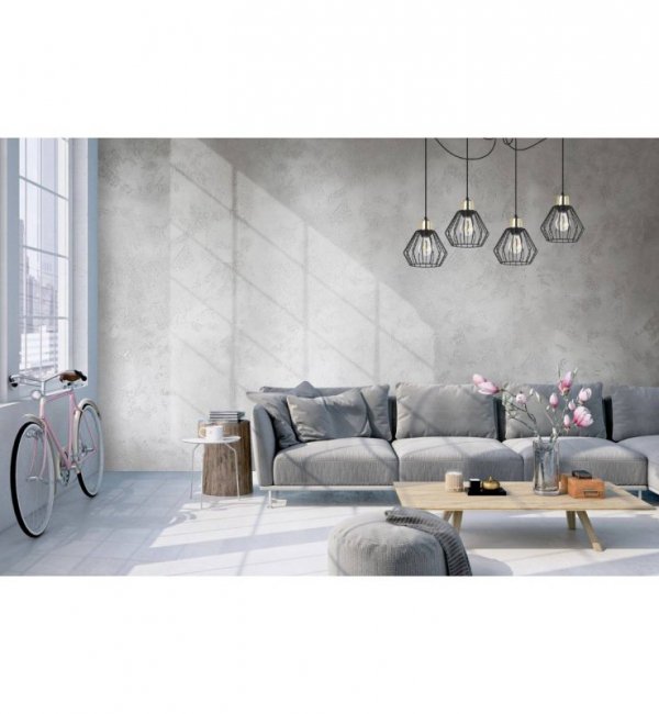 Lampa wisząca typu pająk, 4 druciane czarne klosze metalowe 18 cm ze złotym wykończeniem, E27 LIGHT HOME