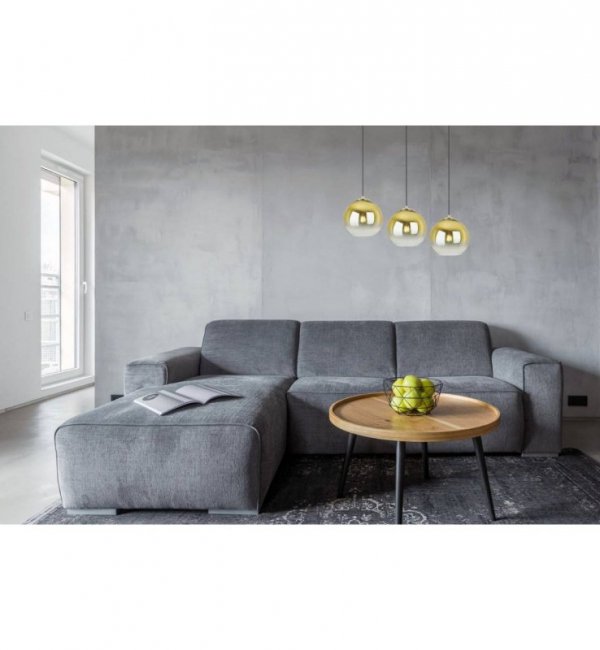 Lampa wisząca na szerokiej prostokątnej listwie 60 cm, 3 klosze szklane złote kule 20 cm, E27 LIGHT HOME