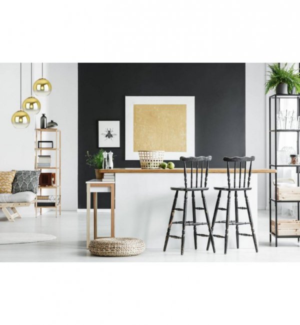 Lampa wisząca na okrągłej podsufitce 30 cm, 3 klosze szklane złote kule 20 cm, E27 LIGHT HOME
