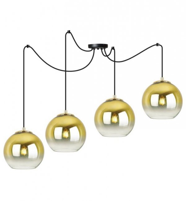 Lampa wisząca typu pająk, 4 klosze szklane złote kule 15 cm, E27 LIGHT HOME