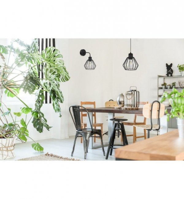 Kinkiet ścienny na zaokrąglonym ramieniu, klosz druciany metalowy czarny 18 cm z czarnym wykończeniem, E27 LIGHT HOME