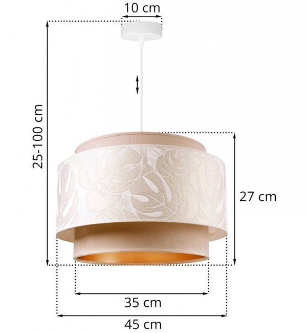 Lampa Sufitowa Wisząca Żyrandol z Kremowym Abażurem Do Salonu 45 Cm E27 WERONA LIGHT HOME