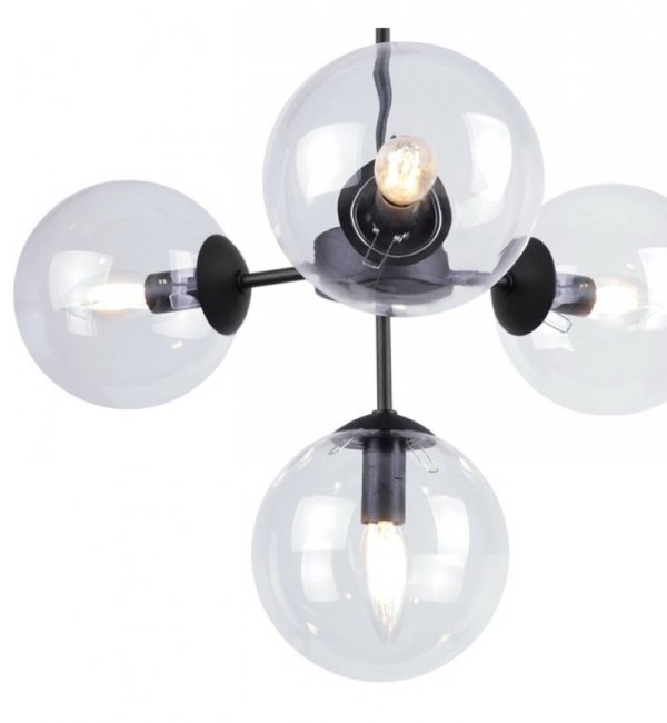 Lampa Wisząca Sufitowa z Regulacją, Żyrandol Czarny, Bezbarwne Klosze, E14 LIGHT HOME