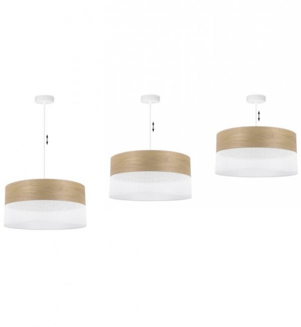 Lampa sufitowa WOOD, biały abażur ze złotym fornirem dębowym, 44cm