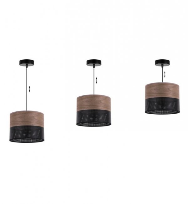 Lampa sufitowa WOOD, pojedyczny abażur 20cm z eleganckim fornirem orzechowym