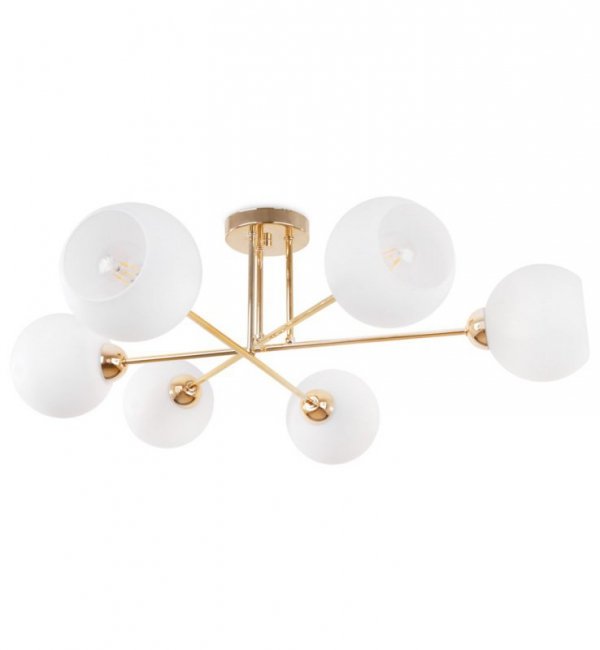 Lampa sufitowa ASTURIA, złoty żyrandol glamour nad stół i wyspę, białe kule, E27