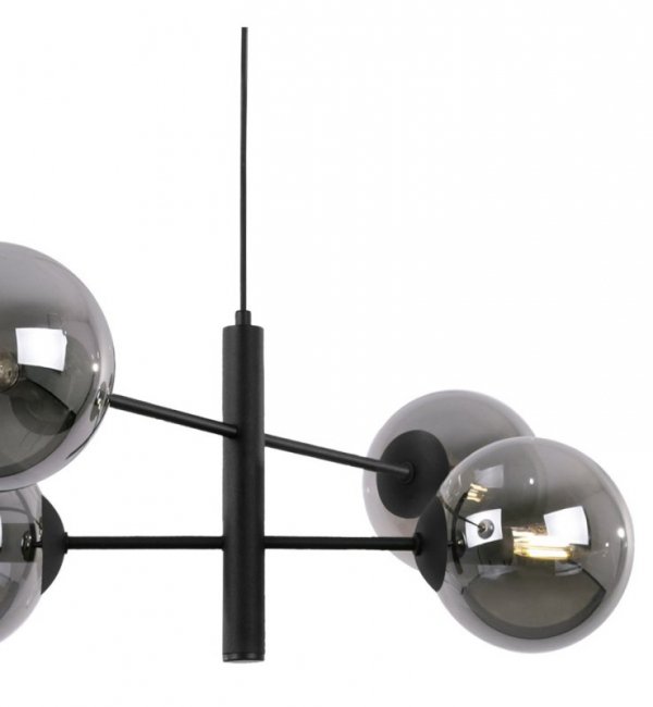 Lampa sufitowa VICENZA, czarny żyrandol loft, elegancki, grafitowe klosze kule, E14