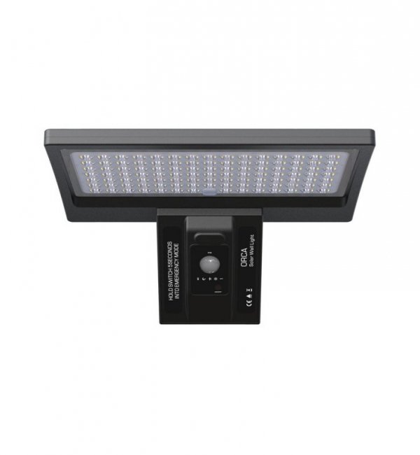 Lampa solarna MILO, elewacyjna, ogrodowa, naświetlacz LED, czujnik zmierzchowo-ruchowy