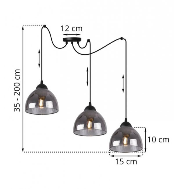 Lampa wisząca VENICE, sufitowa, potrójna, pająk, grafitowy, czarny, loft, nowoczesny, E27