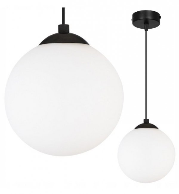 OUTLET -10% Regulowana wisząca lampa sufitowa biała kula 15 cm czarna konstrukcja E27 czarna, okrągła podsufitka 8 cm