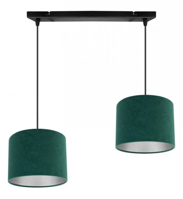 OUTLET -10% Regulowana lampa wisząca, prostokątna podsufitka, 2 welurowe abażury, 20 cm, kolor zielony, E27