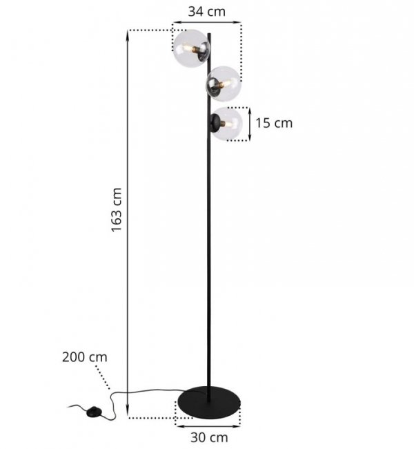 Lampa stojąca podłogowa SIENA, przezroczyste szklane kule, loft, nowoczesna, do salonu, sypialni