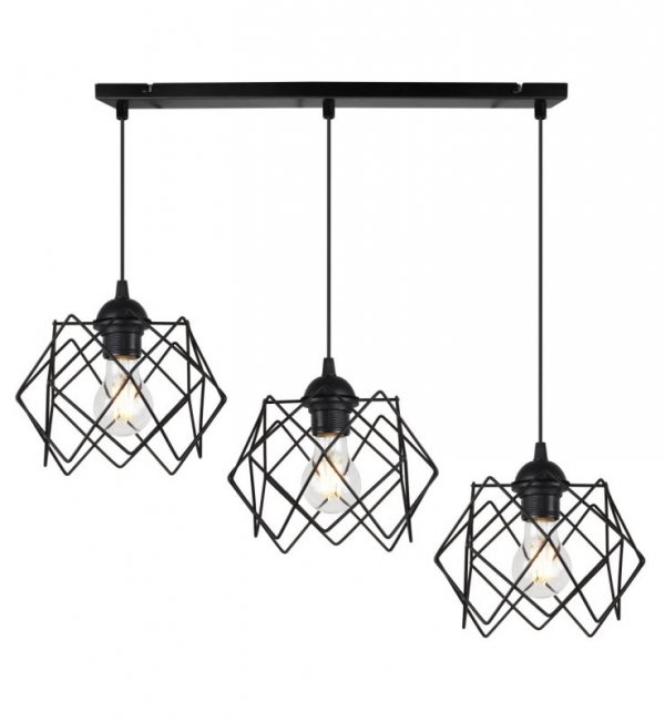 Lampa sufitowa STELLA, wisząca, żyrandol, potrójna czarna listwa, styl loftowy, nad stół i wyspę