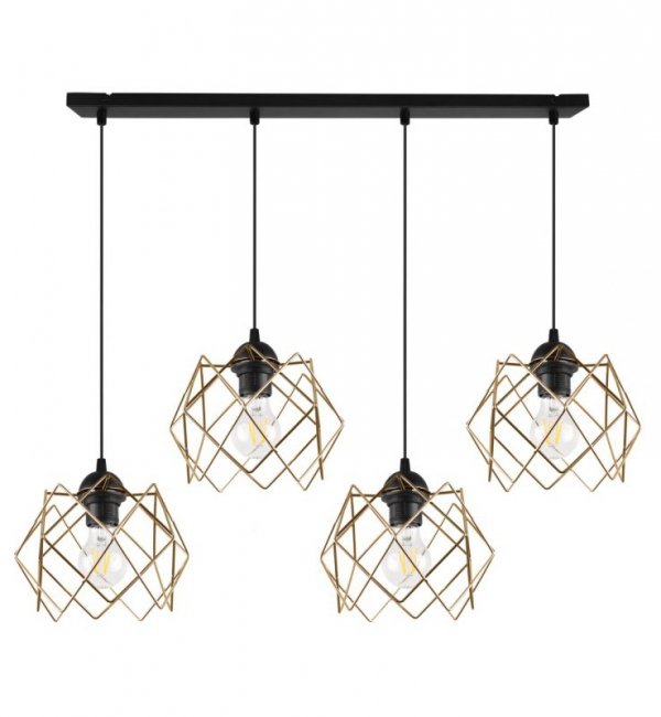 Lampa wisząca STELLA, sufitowa, czarna listwa ze złotymi kloszami, nowoczesna, nad stół, 4xE27