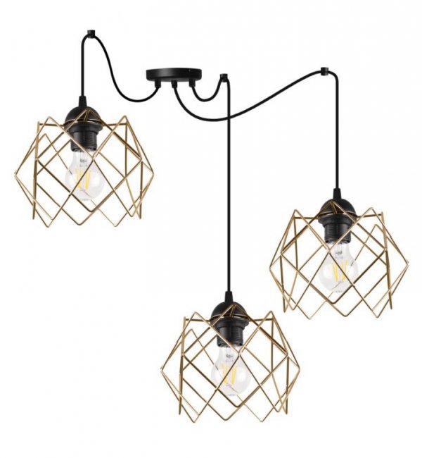 Lampa wisząca STELLA, sufitowa, czarny pająk ze złotym kloszem, loft, glamour, nad stół i wyspę, 3xE27