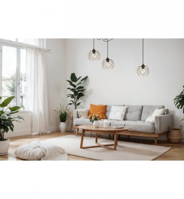 Lampa wisząca STELLA, sufitowa, czarny pająk ze złotym kloszem, loft, glamour, nad stół i wyspę, 3xE27