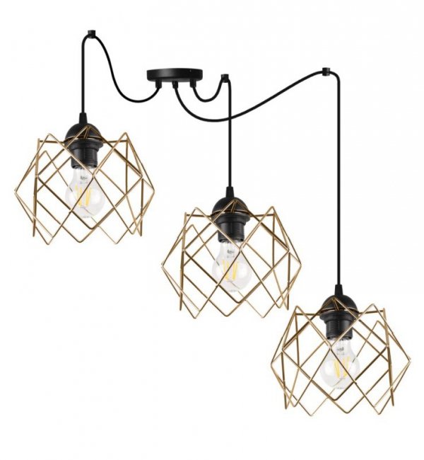 Lampa wisząca STELLA, sufitowa, czarny pająk ze złotym kloszem, loft, glamour, nad stół i wyspę, 3xE27