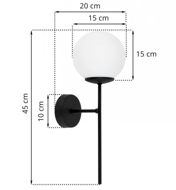 Czarny kinkiet ścienny SIENA, lampa loft z białym kulistym kloszem, do łazienki, kuchni, pokoju, salonu, 1xE14