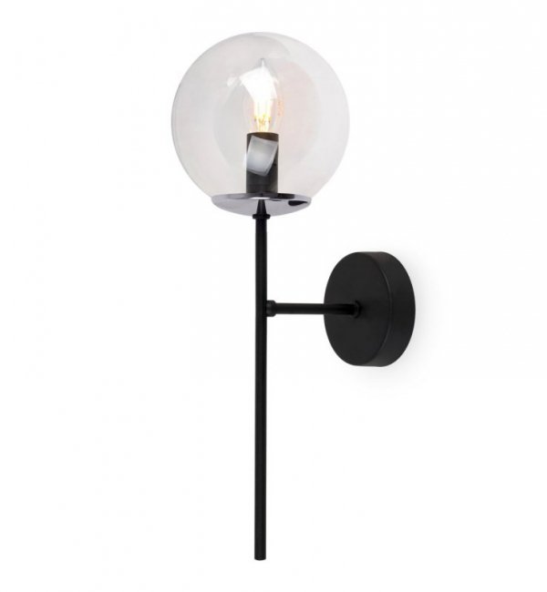 Lampa typu kinkiet SIENA, czarny plafon ścienny, sufitowy, srebrne akcenty glamour, szklany klosz kula
