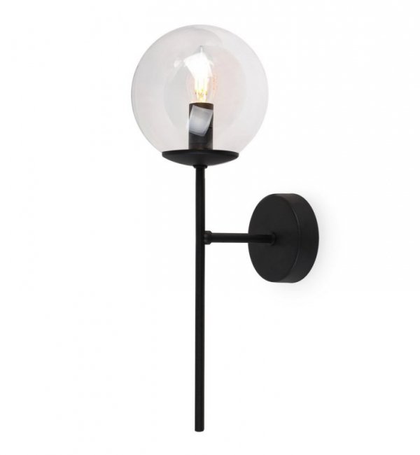 Lampa ścienna SIENA, czarny kinkiet ścienny sufitowy, plafon loft z przezroczystym szklanym kloszem, kula
